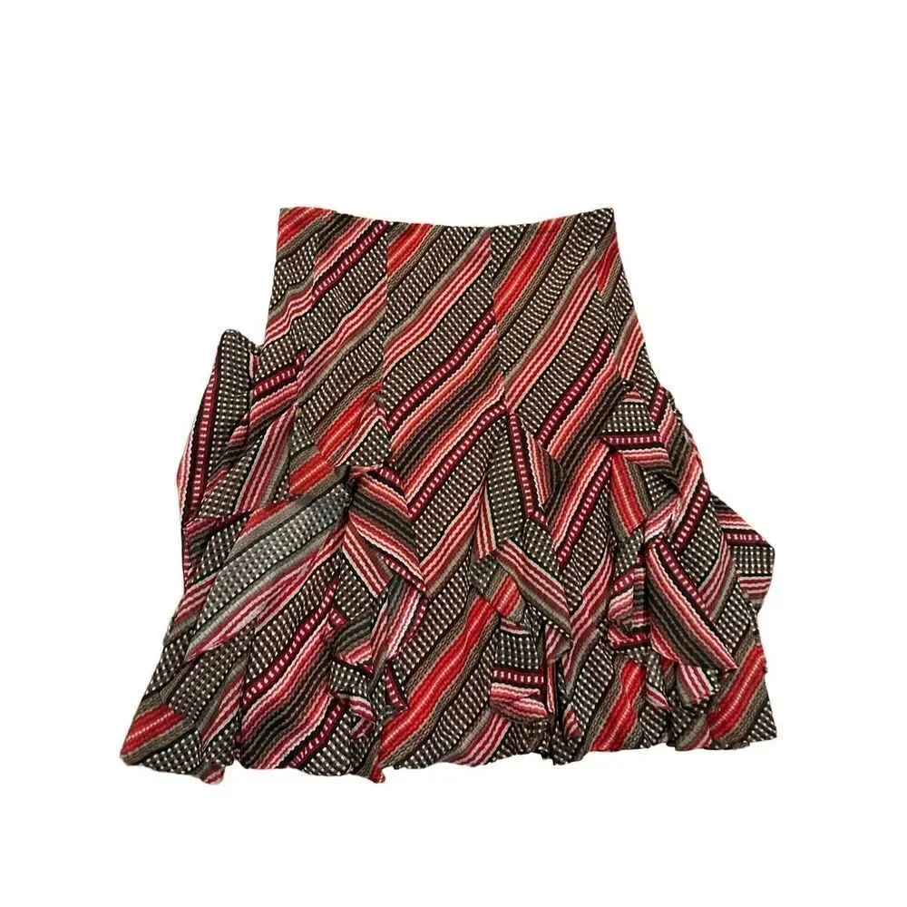Lauren Ralph Lauren Women's Patterned Ruffled Georgette‎ Skirt sz M red brown